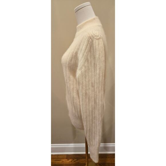 La Redoute Lambswool Angora Cream Sweater Faux Pearl Shoulder Accents Large - Picture 4 of 10